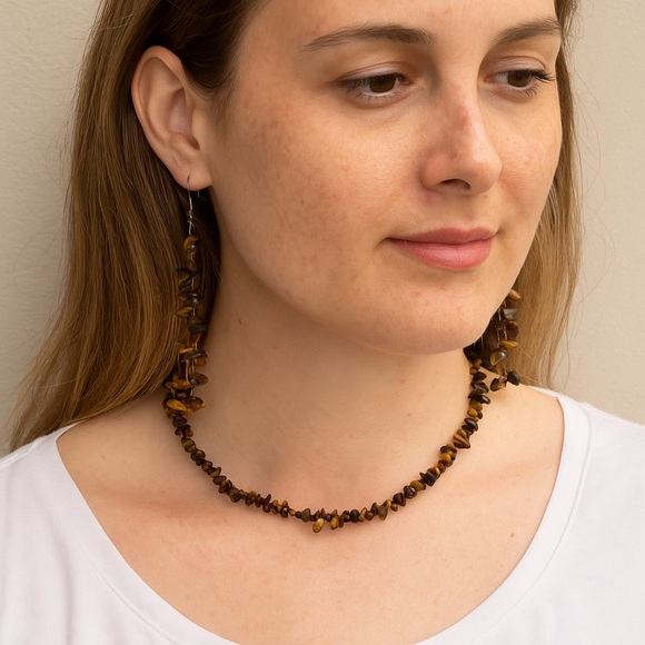 Brown  Tiger Eye Beaded Necklace and Earring Set - Picture 11 of 11